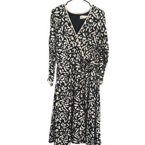 Eliza J Black & White Leaf Print Faux Long Sleeve Wrap Style Dress Women Sz 14